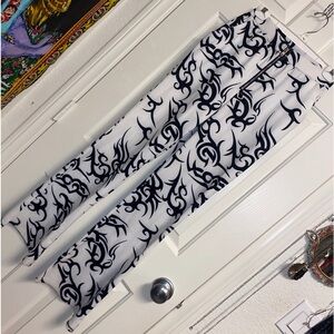 Black white tribal pants w pockets trouser pants